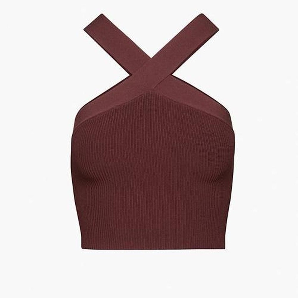 Aritzia babaton size small sculpt knit cross crop NWT rich maroon